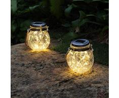 VIFLYKOO Solar Gartenlicht,Glas Solarlampen IP65 Wasserdichte Solar Gartenleuchte Warmweiß Hängende Solarlicht LED Lichterkette für Garten, Balkon,Schlafzimmer, Party, Hof,Hochzeit - 2 Stück