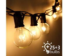 Lichterkette Außen Qomolo Lichterkette Glühbirnen Aussen G40 28er Birnen Garten Beleuchtung für Innen und Draußen mit Ersatzbirnen 9.5 Meter Warmweiß [Energieklasse A+]