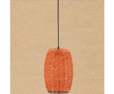 KOKOF Rattan Woven Pendelleuchte, American Pastoral Rattan Kronleuchter, Coffee Shop Drum-Shaped Restaurant, Bar Gras Weben Vine Lampe,-orange