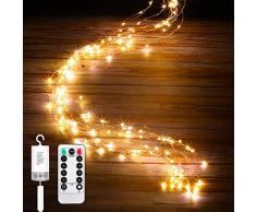 IDESION Led Lichterbündel, mit Fernbedienung, 1M Silberdraht Mirco Lichterkette Batteriebetrieb,8 Lichtmodi,Timer modus, Lichterdraht Copper LightDeko für Innen und Außen Warmweiß(100 Mikro Led)