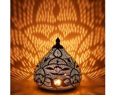 Orientalische kleine Tischlampe Lampe Maysa 21cm Silber | Marokkanische Tischlampen klein aus Metall, Lampenschirm silberfarben | Nachttischlampe modern, für Vintage, Retro & Landhaus Stil Design