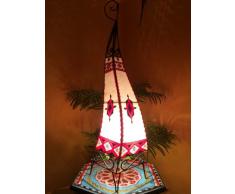 Orientalische Stehlampe Riham 80cm Lederlampe Hennalampe Lampe | Marokkanische Große Stehlampen aus Metall, Lampenschirm aus Leder | Orientalische Dekoration aus Marokko, Farbe Natur Rot