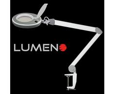 NEUHEIT Lumeno LED Lupenleuchte/Arbeitsplatzleuchte/Kosmetiklampe, mit 6 einstellbaren Helligkeitsstufen und kristallklarer Glaslinse. Einzigartiges Design mit grauer Gummischutzkante. Ideal für z.B. Kosmetiksalons, Arztpraxen,