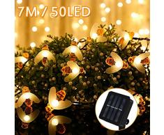 Lichterkette Solar Aussen, Vegena Warmweiß LED Solarlichterkette Außen Bienen 7M 50 LEDs 8 Modi IP65 Wasserdicht für Garten Bäume Terrasse Hof Haus Weihnachten Party Deko Energieklasse A+++