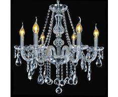 WHL.HH Transparent 6-Arm-Kristalldeckenlampe, Leuchter für das Wohnzimmer, Schlafzimmer, Diele, Arbeitszimmer Hotels