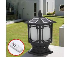 ZMLG Retro LED Pollerleuchte Solar, E27 IP65 Wasserdicht Außenleuchten Edelstahl Und Acryl Zaunlichter Solar Pfosten Freien Terrassen Zaun Villa Aussen Aussenleuchte, Schwarz,Ø19*36cm