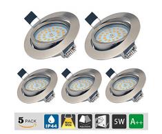 LED Einbaustrahler Dimmbar Schwenkbar Ultra Flach 5er Set 5W LED Modul IP44 230 Volt 550lm Warmweiss Einbauleuchten für Bad, Küche, Wohnzimmer