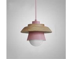 Lqdpdd Macaron Esszimmer-Lampe, LED Schmiedeeisen Kronleuchter Mit Hölzernem Lampenschirm Nordischer Minimalistischer Moderner Schlafzimmer-Nachtleuchter Für Esszimmer Schlafzimmer,Rosa