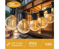 G40 LED Lichterkette Außen, Elegear IP65 WASSERDICHT Outdoor Lichterkette warmweiß,Deko Innen/Außen-Lichterketten für Garten Terrasse Hochzeit Party, 10 M Lichterkette (Max. 170 M Erweiterbar)