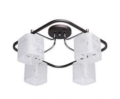 DeMarkt 673010604 Kleine Deckenleuchte Jugendstil 4 Flammig Kaffee und Chromfarbiges Metall Deckenleuchte Mattweiße Glasschirme mit Muster Grelles Direktes Licht Flur Küche Wohnzimmer 4 x 60W E14