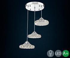 Modern LED Pendelleuchte Romantik Pendelampe K9 Kristall Design Hängelampe Runden Anhänger Hängeleuchte Wohnzimmer lampe Schlafzimmer Leuchte 36W Warmweiß-Licht Beleuchtung (3*Φ18cm)