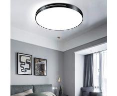 Froadp 36W Ultraslim LED Deckenleuchte Wohnzimmer Lampe Ø40×5cm Minimalistisches Schmiedeeisen Lampenkörper Design für Küche Korridor Büro Esszimmer(Kaltweiß, Schwarz Rund)