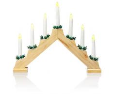 com-four® LED Schwibbogen als Weihnachtsbeleuchtung - Kerzenbrücke mit 7 LEDs - Lichterbogen Pyramide aus Holz - Fensterleuchter mit Timer-Funktion für Weihnachten (01 Stück - 7 LEDs Holz)