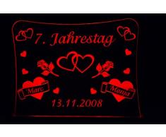 LED Acrylglas Schild Jahrestag, 30x20 cm, mit persönlicher Laser Gravur (rot)