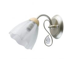 MW-Light 297023601 Wandleuchte Jugendstil Silber mit Holz und Kristall Dekor Glasschirme Mattweiß 1 Flammig x 40W