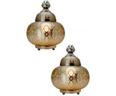 2er Set Orientalische kleine Tischlampe Lampe Kayla 30cm Silber | Marokkanische Tischlampen klein aus Metall, Lampenschirm silberfarben | Nachttischlampe modern, Vintage, Retro & Landhaus Stil Design