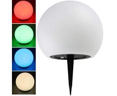 Solar Kugelleuchte 25cm LED RGB Warmweiß mit Erdspieß IP44 Wetterfest Dämmerungs-Sensor Weisses Kunststoff Gehäuse 7 Verstellbare Farben