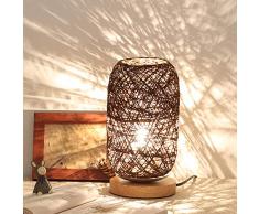 MCLseller Schnur Ball Tischlampe, LED Tischlampe, Holz Rattan Schreibtisch Licht Home Decor Art USB-Ladeanschluss