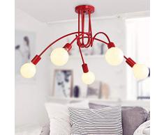 Industrial Deckenleuchte 5-flammig Metall Vintage Pendelleuchte LED Kronleuchter E27 Anhänger Lampe Retro Kreative Beleuchtung Rot