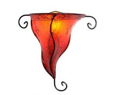 Orientalische Henna-Wandlampe Nouna Orange marokkanische Wandleuchte | Größe H 33 x B 32 x T 14,5 cm Henna-Lampe Gestell aus Eisen + Lampenschirm aus Leder | Kunsthandwerk aus Marrakesch | L1068