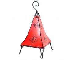 Orientalische Lampe Stehlampe marokkanische Hennalampe Lederlampe Tischleuchte Stehleuchte Orient Pyramide Sonne 40 cm Color Rot