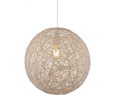 Hängelampe Kugel Papier-Geflecht 1 Flammig Hängeleuchte Pendelleuchte Schlafzimmerlampe (Pendellampe, Wohnzimmerlampe, 32 cm, Höhe 120 cm, Beige)
