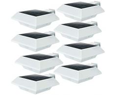 Uniquefire Weiße Solarlampe 12 LEDs Dachrinnen Außenlampe Leuchte Wandlampe Solar Warmweiße Licht für Garten, Terrasse, Fahrtweg, Höfe, Traufen (8 STK.)