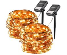 Koopower 2 Stk 100er LED Solar Lichterkette,10 Meter Solar und Batteriebetriebene Kupfer Wasserdichte Lichterketten, Innen und Außen Lichterkette für Garten Weihnachten Hochzeit Party,Warmweiß
