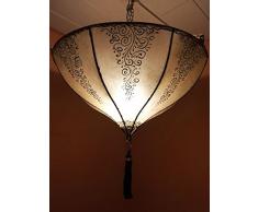 Orientalische Lampe Pendelleuchte Hängeleuchte Dilay Natur 49cm Groß | Marokkanische Lederlampe Hennalampe Leuchte mit Henna | Orient Lampen für Wohnzimmer Küche oder Hängend über den Esstisch