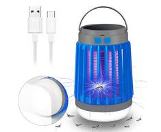 Insektenvernichter Elektrisch3 In 1 UV Moskito Killer Lampe Campinglampe Blitzlicht Insektenlampe Zeltlampe Solar und USB Aufladung Elektrisch Mückenfalle Mückenlampe für Innen Außen(Blau)