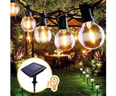 Lichterkette Außen, FOCHEA Lichterkette Glühbirnen 7.6m LED Solar Lichterkette Außen Globe Birnen Lichterkette Garten 4 Modi für Hochzeit Patio Party Aussen Warmweiß mit 25 Stück E12 Glühbirnen