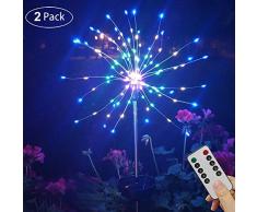 Solarleuchte Garten LED Solar Feuerwerk Licht Außen Dekoration Licht DIY Draussen Landschaft Licht Mit Fernbedienung 8 Beleuchtungsmodi IP44 Wasserdichte für Feld Balkon Rasen Terrasse Wege (2 pcs)