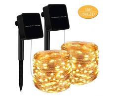 Solar Lichterkette Außen, [2 Stück] 15M 150 LED Lichterketten Aussen, Wasserdicht Kupferdraht Weihnachtsbeleuchtung Warmweiß Lichterkette für Balkon, gartendeko, Bäume, Terrasse, Hochzeiten, Partys