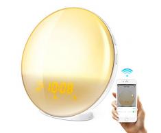 HoMii Wecker Licht Lichtwecker, Alexa und Google Home, intelligentes Licht, 7 farbige Sonnenaufgangssimulation und mit verblassendem Sonnenuntergang, UKW-Radio,USB-Ladeanschluss