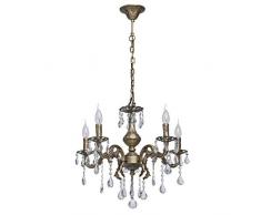 MW-Light 301017605 Klassischer Kronleuchter Antik Messing Farbe 5 Flammig Kristall Klar 5 x 60W E14