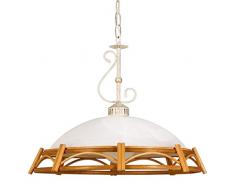 Helios Leuchten 202095 große Rattanlampe antik-weiß | Rattanleuchte Hängelampe rustikal Landhausstil | Pendellampe Pendelleuchte Rattan honig-farbig | Esszimmer Lampe 1xE27