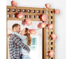 Relaxdays Rosen Lichterkette, 20er LED Lichterkette Batterie, Hochzeit, Verlobung & Valentinstag, warmweiß, Deko, rosa
