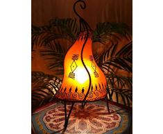 Orientalische Tischlampe Zeliha 42cm Lederlampe Hennalampe Lampe | Marokkanische kleine Tischlampen aus Metall, Lampenschirm aus Leder | Orientalische Dekoration aus Marokko, Farbe Orange