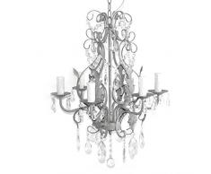 Kronleuchter SHABBY GREY 6-armig antik grau hellgrau aus Eisen mit Kristallen