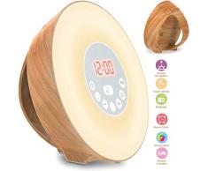 Lichtwecker COULAX Kinder Wake Up Licht Wecker - Sonnenaufgang Sonnenuntergang Simulation Tageslichtwecker mit zwei Alarmen,20 Helligkeit,Schlummerfunktion,7 natürlichen Klängen,UKW-Radio Radiowecker