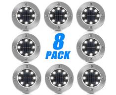 Solar Bodenleuchten, Vivibel 8 Stück 8 LEDs Solarleuchten Garten Solar Gartenleuchten Solarlampen für außen, IP65 Wasserdichte Bodenstrahler Licht Garten Landschaft Beleuchtung für Rasen