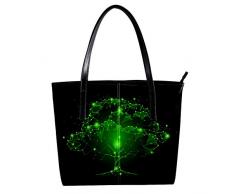 TIZORAX Damen-Handtasche mit grünem Dreiecks-Lichterbaum aus PU-Leder