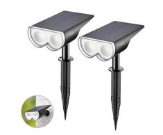 Linkind LED Solar Solarlampen, Licht-Sensorik Solarleuchte, IP67 Wasserdicht Außenwandleuchte 650lm 6500K Tageslicht Weiß Solarlicht, Wiederaufladbar Strahler 2er Pack