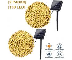 MeiGuiSha [2 Stück] Solar Lichterkette Aussen,10M 100 LED IP65 Wasserdicht Lichterkette Außen Solarlichterkette Deko für Garten, Balkon, Terrasse, Tor, Hof, Hochzeit, Party (Warmweiß)