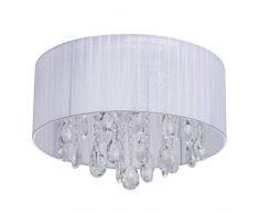 MW-Light 465015606 Deckenleuchte Kreis Elegance Jugendstil Edelstahl Kristall mit einem konkaven floristischen Ornament Textilschirm Weiß 6 Flammig x 60W