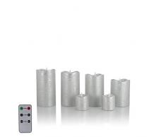 6 LED Echtwachskerzen mit täuschend echter Flamme & Docht, Fernbedienung und Timer (6er Silber Metallic)