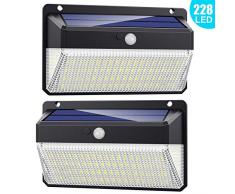 Solarlampen für Außen, 【228 LED Superhelle】Trswyop Solarleuchte für Außen 270° Solar Bewegungsmelder Aussen 2000 Lumen 3 Modi Solar Wandleuchte Wasserdichte Solar Aussenleuchte für Garten [2 Stück]