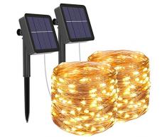 [2 Stück] Solar Lichterkette Aussen, Litogo 12M 120 LED Lichterkette Außen Wasserdicht KupferDraht 8 Modus Solarlichterkette Deko für Garten, Balkon, Terrasse, Tor, Hof, Hochzeit, Party (Warmweiß)