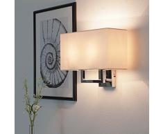 Wandleuchte modern chrom naturfarben 2-flammig E27 bis 60W 230V Stahl Stoff Wandlampe mit Schirm Schlafzimmer Licht Leselampe Wohnzimmer Leuchte Wand Esszimmer Beleuchtung