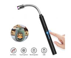 AMIGIK Lichtbogen Feuerzeug, Lang Elektro Feuerzeuge USB Aufladbar, Touchscreen Elektrisches Kerzenanzünder, Flammenloses Winddicht Plasma Stabfeuerzeug für Küche Grillen Herd, Schwarz
